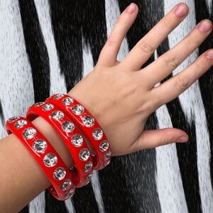 Deadstock Red Crystal-Studded Bangles